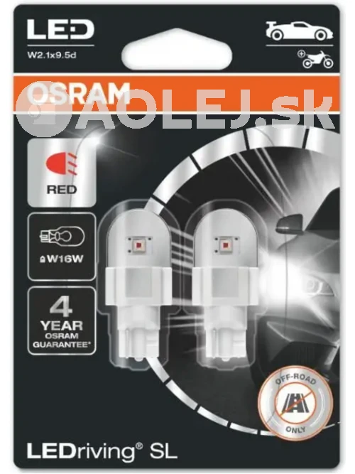 Osram W16W 12V 1,4W W2,1X9,5d LEDriving SL (červená) - blister 2ks