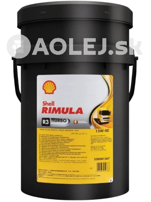 Shell Rimula R3 Turbo 15W-40 20L 