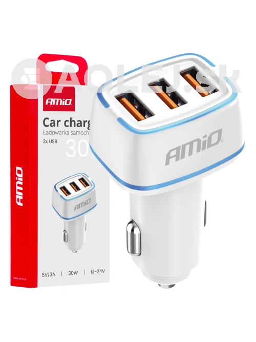 Nabíjačka do auta 3x USB-A 30W 12/24V AMiO-03889