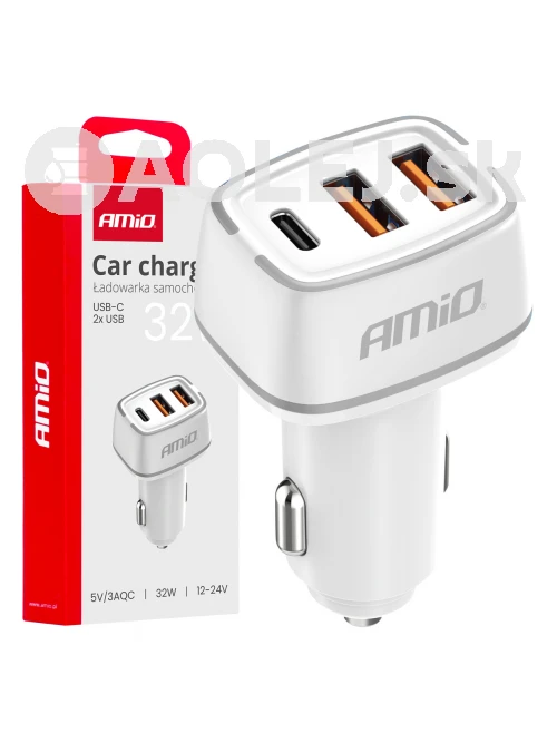 Nabíjačka do auta 2x USB-A + USB-C 32W 12/24V AMiO-03890