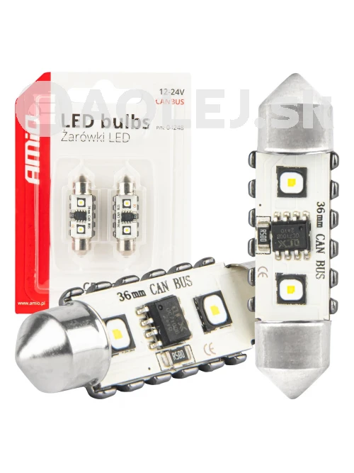 LED žiarovky CANBUS 12SMD Festoon C5W 3838 36mm White 12/24V AMiO-04248